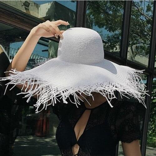 Wide Brim Black Summer Sun Hat For Women Beach Travel Straw Hat UV Protection White Sea Hats Holidays Panama Beach Sun Hat