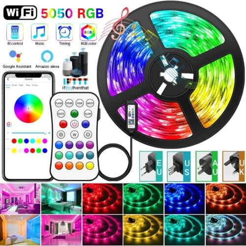 WIFI 5050 LED Strip Light 20M 30M Bluetooth RGB LED strip Ribbon Waterproof 5M 10M diode tape Controller power adapter for Home