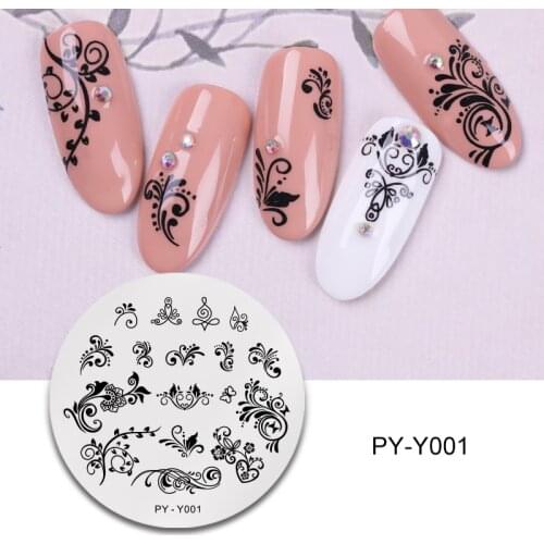 PICT YOU Flower Leaves Pattern Nail Stamping Plate Natural Stamp Templates Stainless Steel Round Shape Magic Nail Art Templates