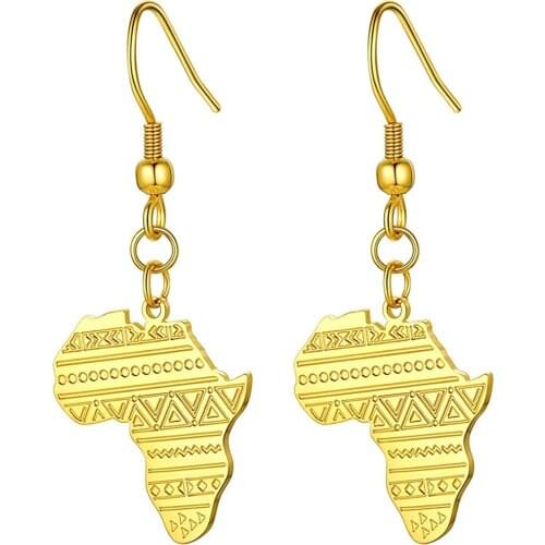U7 316L Stainless Steel Africa Map Design Earrings Black/ Gold Plated, Minimalist Dangle Earrings Statement Jewelry