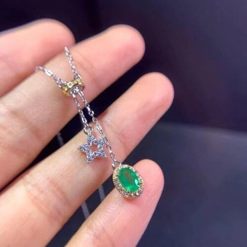 Jewelry Natural Emerald Pendant for Office Woman 925 Silver Emerald Pendant Fashion Gemstone Pendant