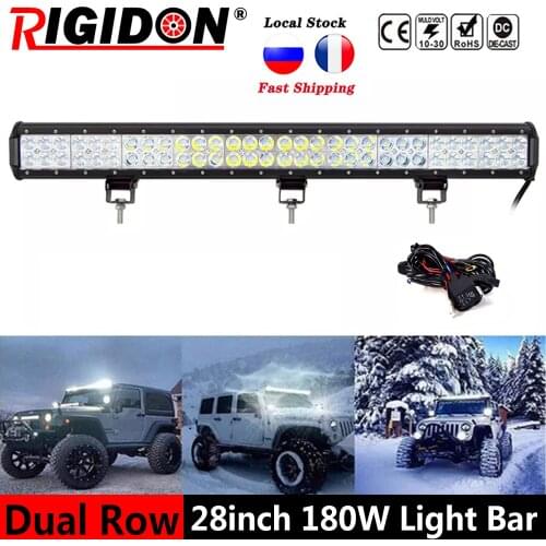 RIGIDON 28inch 180w 2-rows Led work light bar high power 3D LED light bar offroad 4x4 car light 12V 24V