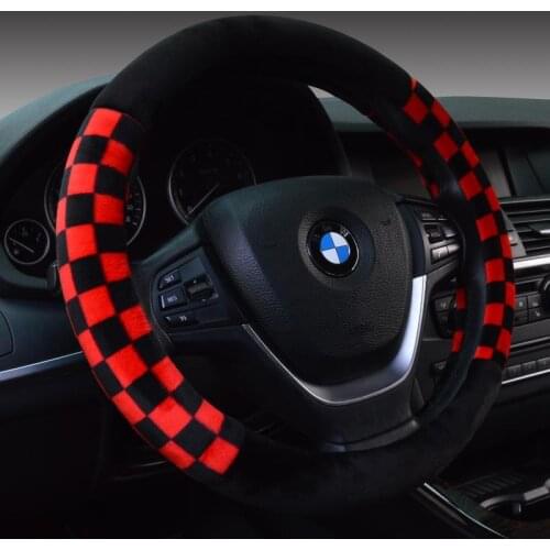 Winter Fur Plaid Sports Steering Wheel Cover Racing For 95% Car Styling,38cm Omp Accessories Factory Direct Supply Free Shipping