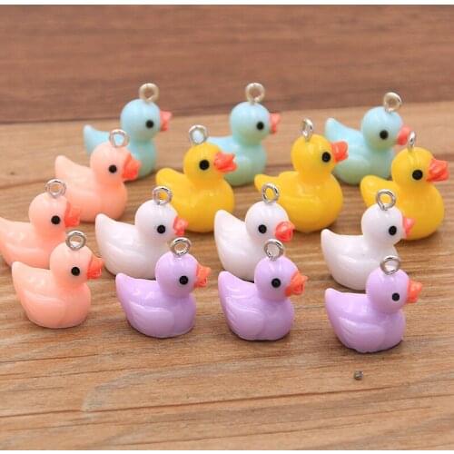 10Pcs Cute 5 Color Duck Resin Earring Charms DIY Findings Kawaii 3D Phone Keychain Bracelets Pendant For Jewelry Making