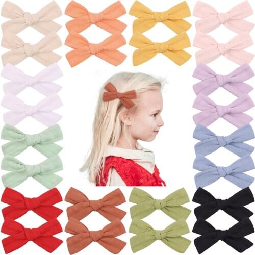 2Pcs/lot 32Colors Hair Bows Hairpins Girls Cotton Bowknots Hair Clips Safety Barrettes Headwear Best Gift Kids Hair Accessories