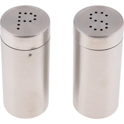2Pcs Stainless Steel Dredge Shaker Salt Pepper Shakers Elegant Salt Pepper Kosher Sea Salts Spices for Home Kitchen