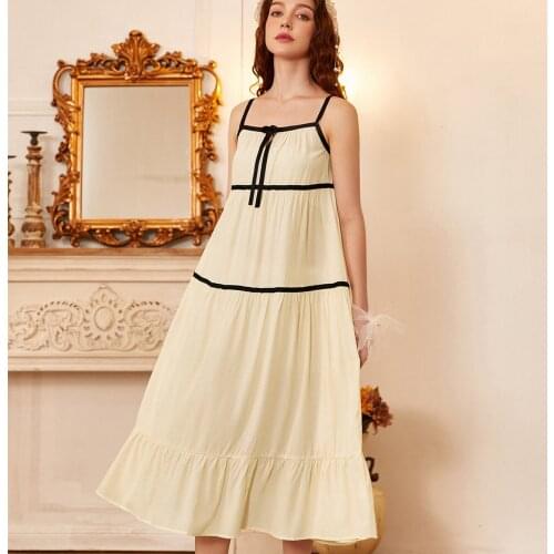 2021 Summer Nightgowns Thin Sling Sexy Sleepwear Princess Long Skirt Sleeveless Solid Sleepshirts Cotton Mid-Calf Night Dress