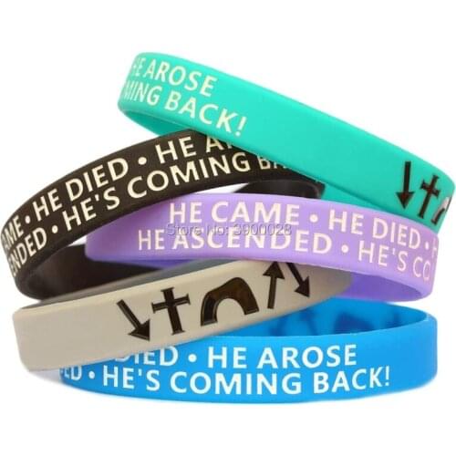 300pcs Assorted Colors He Came Died Arose Ascended Coming Back Silicone Wristband Bracelet Free Shipping By DHL
