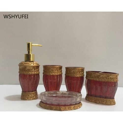 5Pcs Retro red palace Roman holiday resin bathroom kit soap liquid soap dish toothbrush holder cup home hotel bathroom storage
