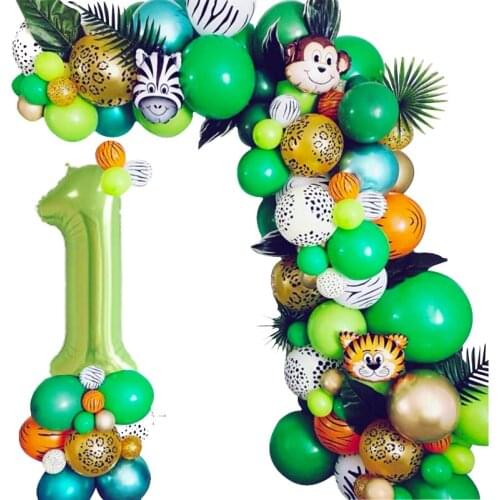 82Pcs/Lot Jungle Animal Green Balloon Garland Arch Kit Tiger Monkey Graffe Latex Balloons Birthday Party Decoration Baby Shower
