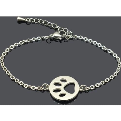 Dog Paw Print Stainless Steel Charm Gift Bracelet High Polished Pet Print Paw Stainless Steel Pendant Chain Bracelet