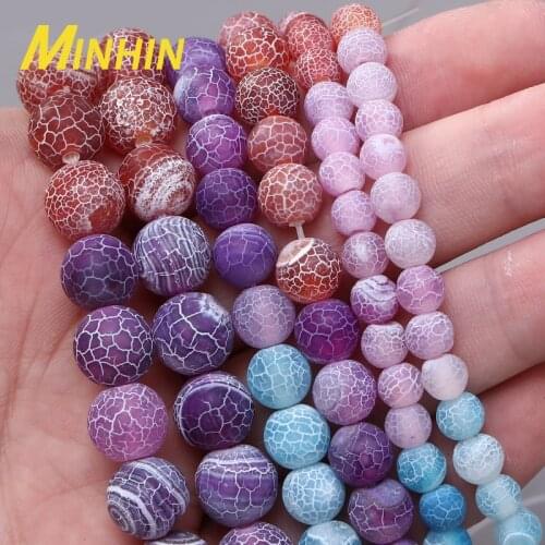 MINHIN 6 8 10mm Natural Stone Beads Matte Multicolor Cracked Dream Fire Dragon Veins Agates Onyx Loose Beads for Jewelry Making