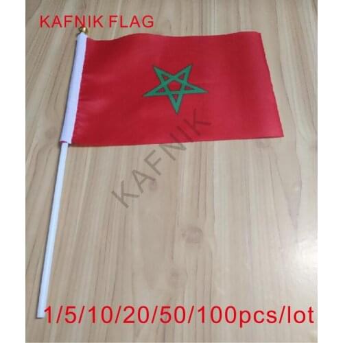 KAFNIK ,10/20/50/100pcs Morocco hand flag-waver hand flag 14 * 21CM free shipping decorative quality polyester activities