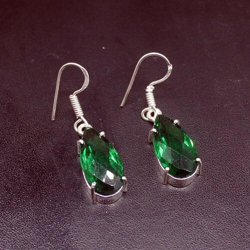 Gemstonefactory Big Promotion 925 Silver Teardrop Emerald Green Topaz Jewelry Women Ladies Gifts Dangle Drop Earrings 20211997