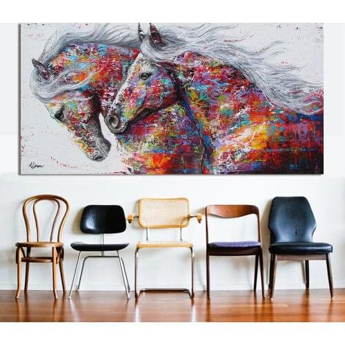 Wall Art Picture Canvas Oil Painting Animal Print For Living Room Home Decor The Two Running Horse Poster No Frame