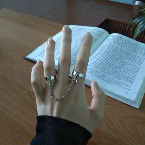 Punk Retro Hip-Hop Cross Ring Hand Silver Color Plated Finger Chain Adjustable Rings Jewelry Gift for Unisex Ring Party Rings