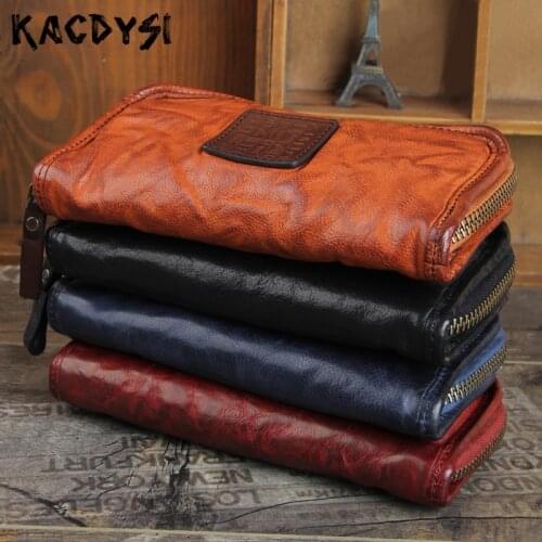 Genuine Leather High Quality Men Wallet Retro Luxury Unisex Long Cash Purse Zipper Nature Cow Leather Man Clutch Bag Card Holder