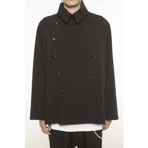 Autumn/winter mens new aviator jacket with double breasted outer lapels and side lapels. Solid color retro long-sleeved jacket