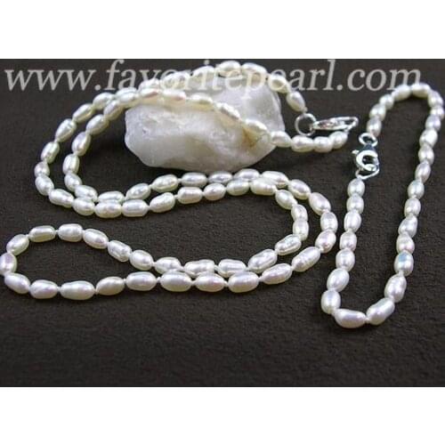 Favorite Pearl Jewelry Set 3-4mm White Natural Freshwater Pearl Baby Necklace Bracelet Silver Clasp New Birthday Party Girl Gift