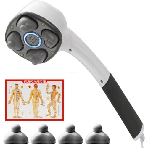 Electric Handheld Massager Four Head Machine Full Body Neck Vertebra Back Muscle Relax Vibrating Deep Tissue Massage Health Care