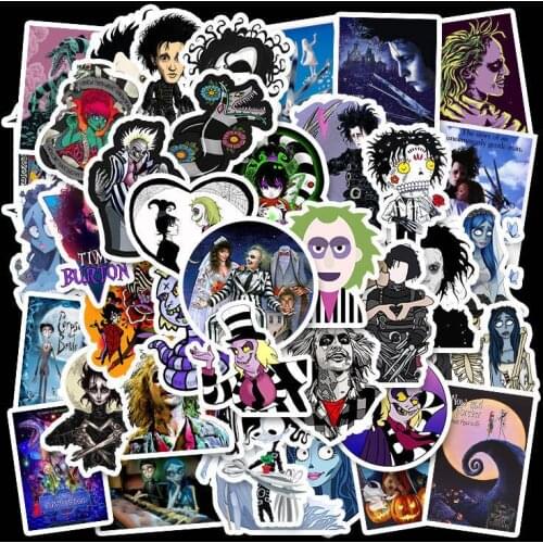 50PCS Tim Burton Movie Stickers Beetlejuice&Corpse Bride Stickers For Kids Luggage Skateboard Laptop Children Toy