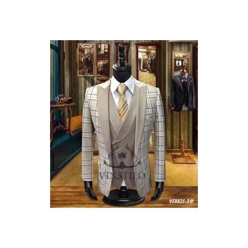 New Plaid Men Suit for Business Formal Groom Wedding Suit 3 Pieces Best Man Tuxedo Slim fit Prom Dinner Party Jacket Vest Pants