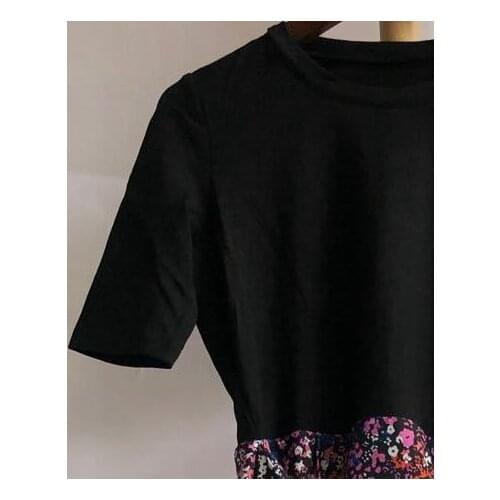 2020 Spring / Summer New Irregular Stitching Printing Sweet Two-piece Sleeved Womens Dress