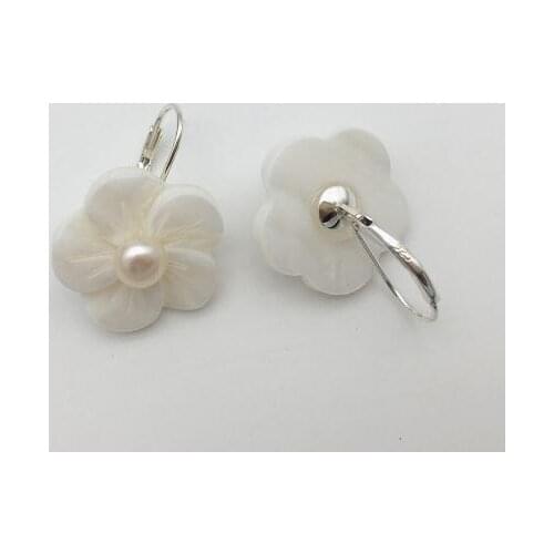 New Arrival Favorite Pearl Earrings Hand Carved Real White Shell Tibetan Silver Flower Genuine Pearl Women Gift Fine Jewelry