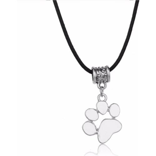 Pet Paw Print Footprint Necklaces Cute Hollow Animal Dog Cat Pendant Necklace For Women Girls Jewelry Leather Chain Cord