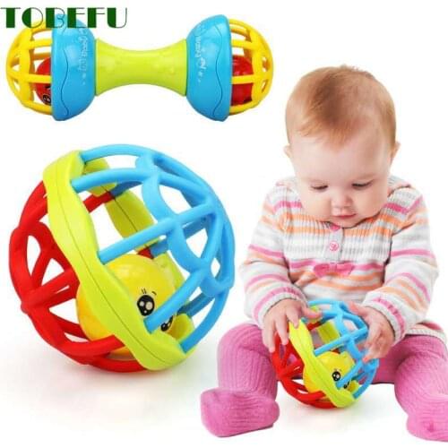 TOBEFU Plastic Intelligence Grasping Gums Teethers Baby Rattle Toys Food Grade Hand Bell Teething Rattle for 0-3 years Baby