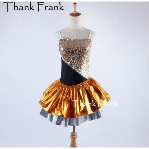 Metallic Golden Jazz Dance Dress For Kids Girls Sequin Dance Costumes Adult Women Sexy Camisole Latin Dresses Stage Dancewear
