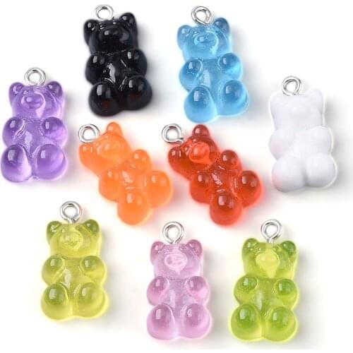 Lovely Bear Pendant Charms Candy Transparent Color Bear for DIY Cute Necklace Bracelet Keychain Earring Making