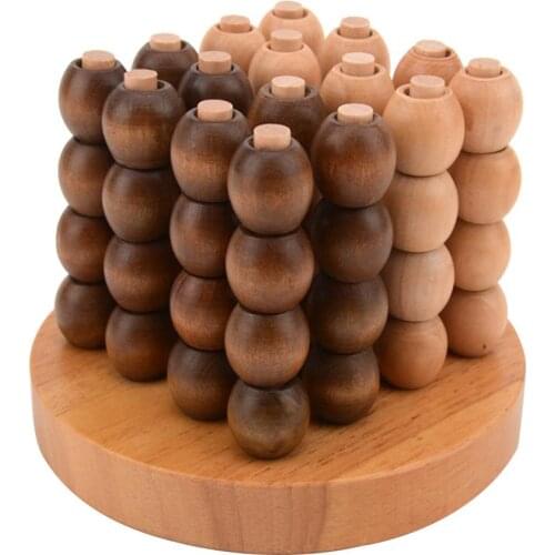 Adult Child Educational Game Wooden 3D Connect Four Chess Spatial Thinking Toy