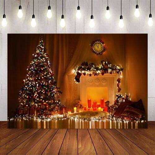 Christmas fireplace photography backdrop christmas tree happy new year photo background studio family reunion party decoration