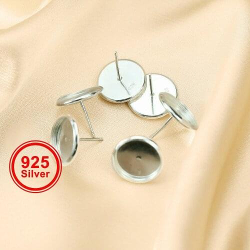 12MM Round Bezel Studs Earrings Settings Solid 925 Sterling Silver for Cabochon Gemstone Resin DIY Supplies 1702230