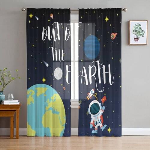 Cartoon Space Planet Universe Astronaut Tulle Window Treatment Sheer Curtains for Living Room the Bedroom Curtains Decoration