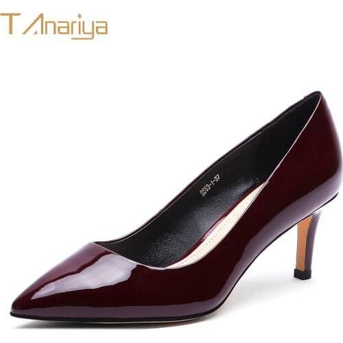 Tanariya New wine red leather patent leather pointed shoes for spring and autumn 20 ladies high heels women shoes woman pumps
