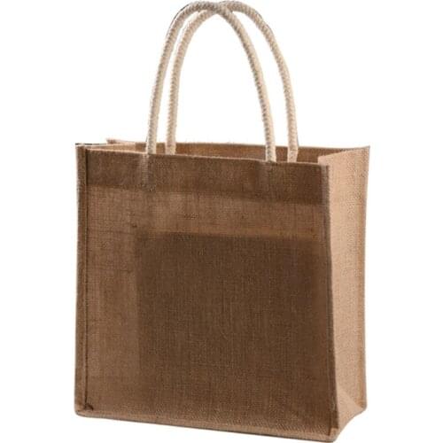 Burlap Tote Shopping Bag Jute Gift Bags Reusable Grocery Bag with Handle for Decorating Art Craft Bookbag Events Schools