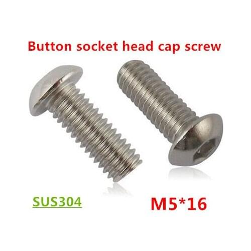 100pcs ISO7380 M5*16 Hexagon Socket Button Head Screws 304 Stainless steel m5x16 Mushroom Allen head Round Machine screws Bolts