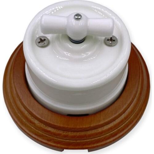 High-quality Wall Light Knob Switch Ceramic Rotary Switch 1 Way Brown Wooden Base Set