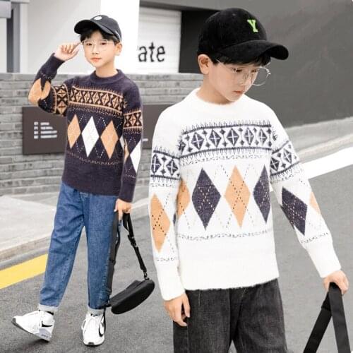 Boys Sweater Kids Outwear Tops 2021 Vintage Fleece Thicken Warm Winter Autumn Knitting Pullover Children Clothing