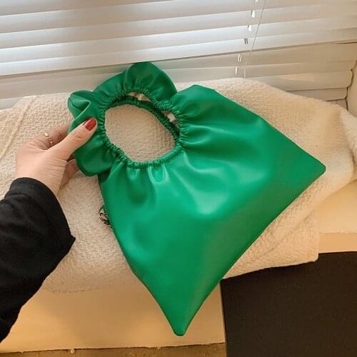 Folds Small PU Leather Totes with Round Handle for Women 2021 Designer Chain Crossbody Shoulder Lady Handbags Good Quality