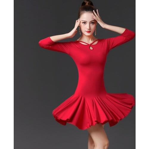 Latin Dance Female Adult New Latin Dancing Dress 3/4 Sleeves Women Dancer Ballroom Tango Cha Cha Practice Dressing Costume