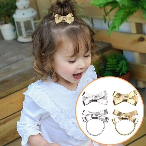 Gold Silver PU Leather Bow Hair clips girls hair accessories Fashion Hair Band Full Cover clip