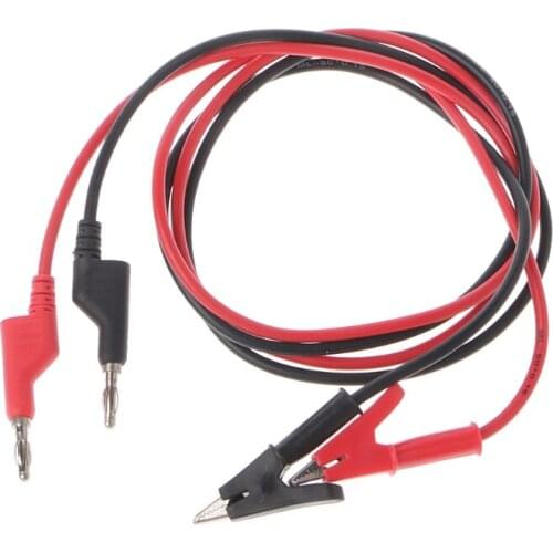 1 Pair Black Red 4mm Stackable Banana Plug To Alligator Clip Soft PVC Cable Multimeter Test Leads