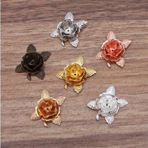BASEHOME 10pcs 20mm Vintage Flowers Spacer Filigree Flower Charms Pendant Metal Jewerly Findings for DIY Headwear Necklace