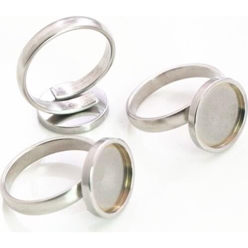 12mm 5pcs/Lot No Fade Stainless Steel Adjustable Ring Settings Blank/Base,Fit 12mm Glass Cabochons,Buttons;Ring Bezels-I3-64