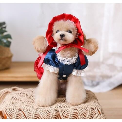 Free Shipping Handmade Dog Clothes Fairy Princess Dog Dress Red Cake Skirt Including Hat Maltese Yorkie Poodle