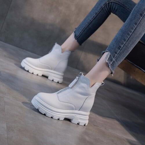 New Martin Boots 2020 Solid Color Zipper Inner Increase Womens Shoes Comfortable High Heel Winter Boots Q10-64