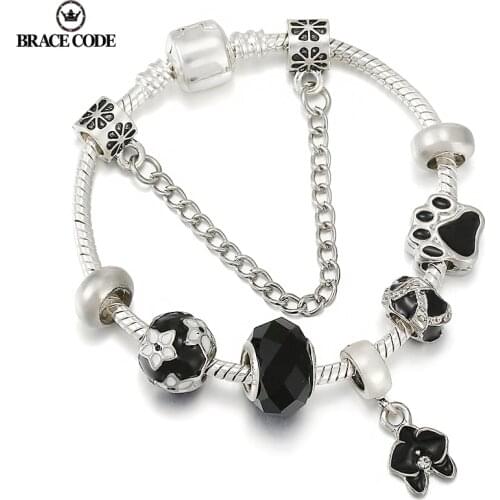 BRACE CODE bracelet for women Mysterious Black European American Alloy Beaded Bracelet DIY Fashion Ladies Enamel Beaded Jewelry